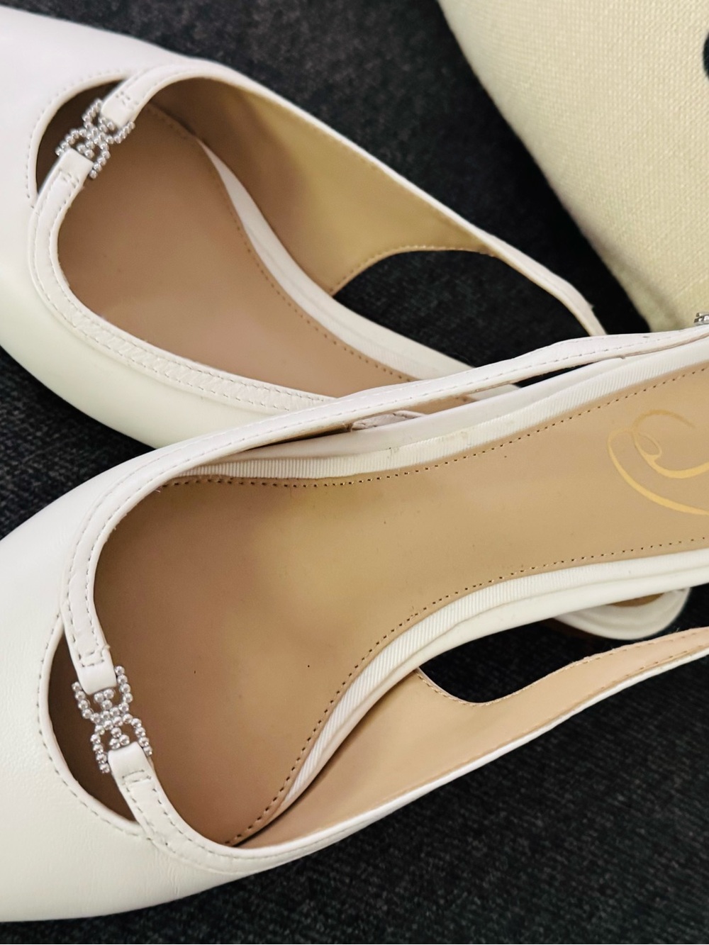 Sam Edelman White Leather Slingback Mules with Crystal Accent